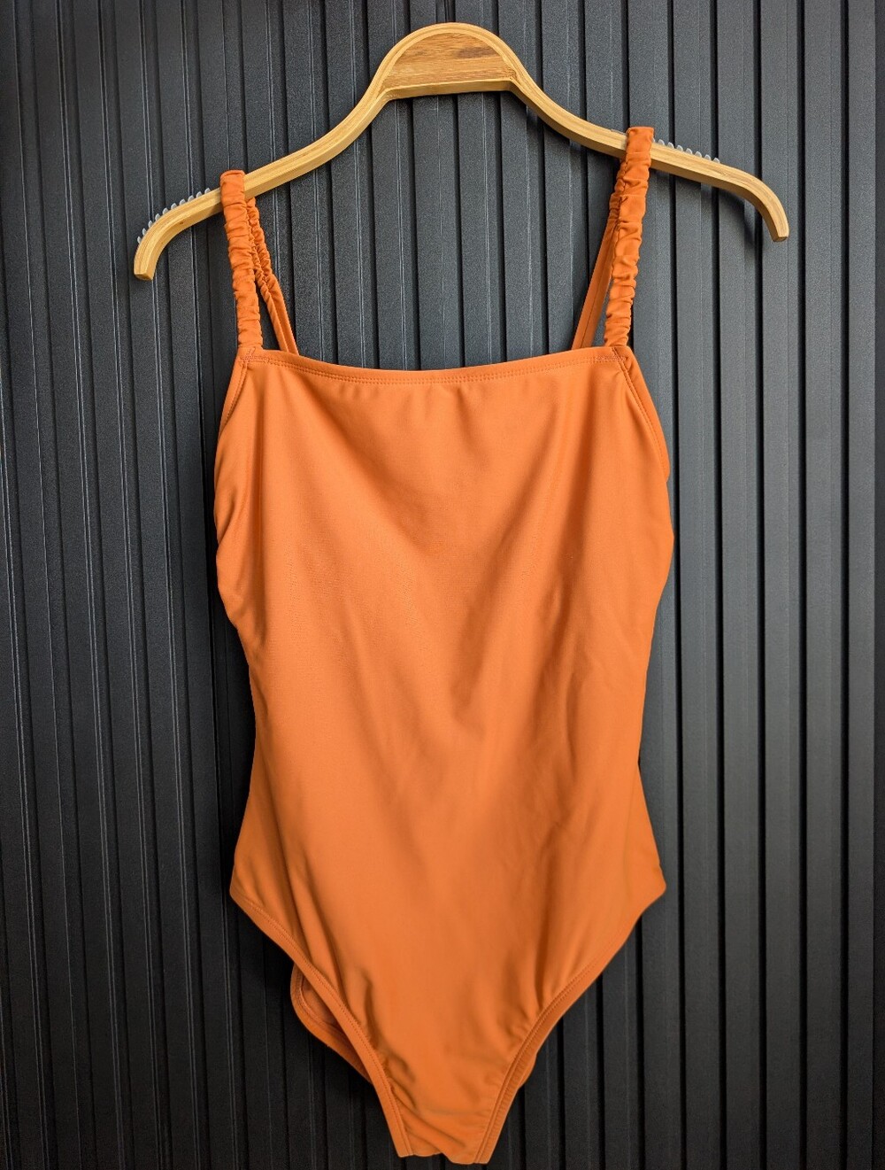 Kona Sol Orange Women's One-Piece Swimsuit with Ruched Straps Size M